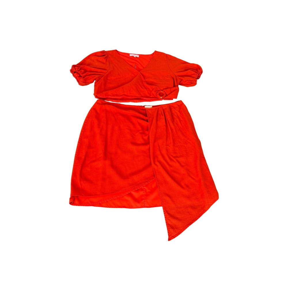 SugarLips Women Red Orange Two Piece Set Crop Top Asymmetrical Skirt SZ 3X